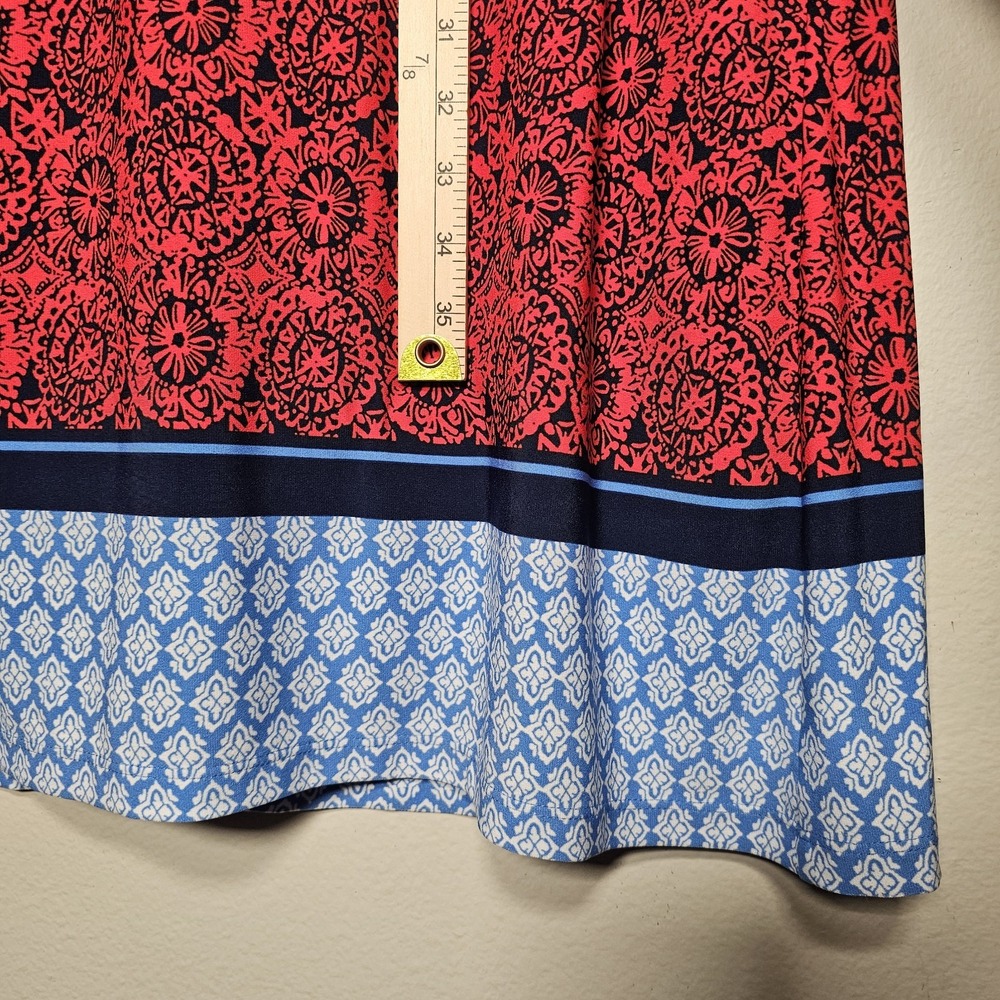 Susan Graver Womens XL Red Blue Geometric Liquid Knit Midi Dress Stretch Resort - Picture 6 of 10